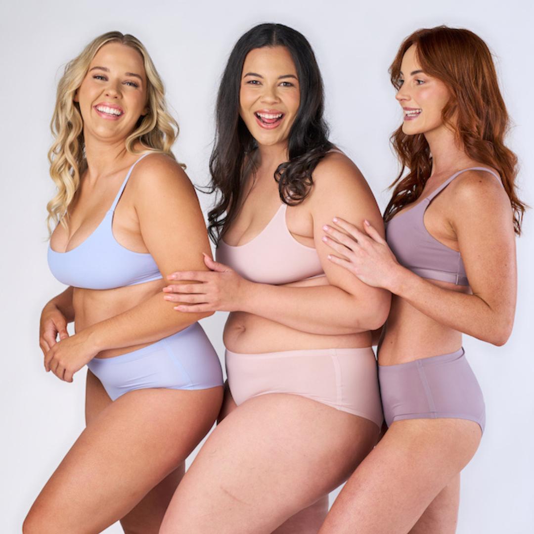 Three models wearing Breezy Body period underwear